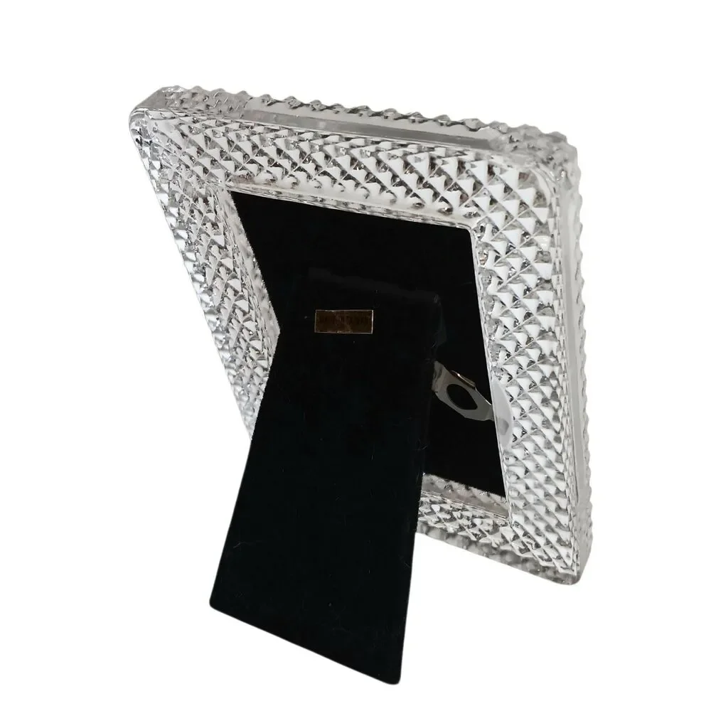 VTG Miniature Crystal Glass Photo Frame  Diamond Pattern 3.5x4.25 For Photo 2x3